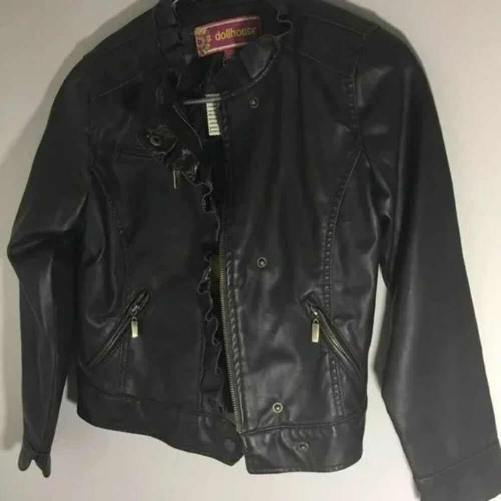 NWT Dollhouse Girls teens Faux Leather Jacket Brown Large Size 14